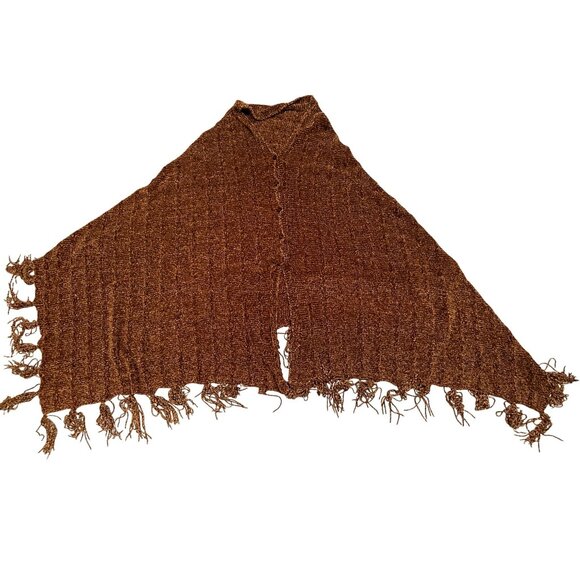 CCC Handmade Brown Knitted Shawl Wrap Fringe Edges One Size Casual Winter Nights - Picture 5 of 6